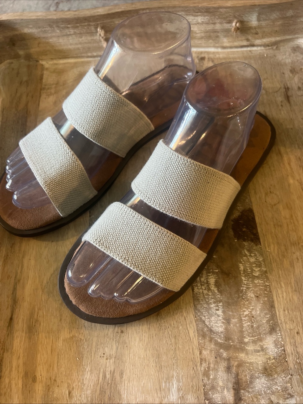 Mad Love Women's Double-Strap Canvas Slide Sandals in Beige
